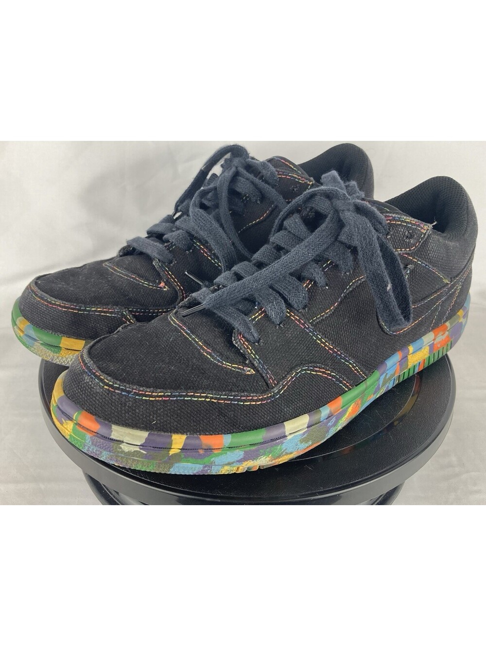 Men’s Size 9.5 Nike Court Force Low Black Tart Canvas Rainbow Stitch 313561-002